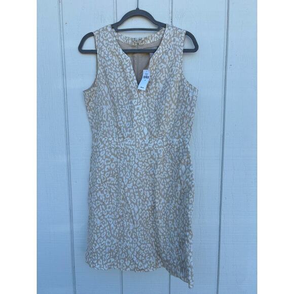 NWT Banana Republic Sheath Mini Dress, Tan / White Animal Print, Sz 8 - Picture 1 of 7